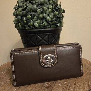 COACH Vintage Y2K Turnlock Case Bifold Wallet W/ Checkbook Cover In Mahogany